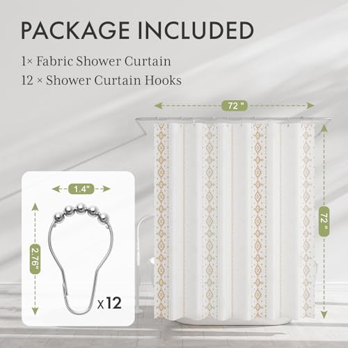 AmazerBath Boho Shower Curtain, Boho Cloth Shower Curtain with 12 Hooks, Hotel Quality Washable Rustic Farmhouse Polyester Fabric Bathroom Shower Curtain Set, 72x72 Inches - color: D- Boho Haven+12 Metal Hooks, size: 72"W x 72"L (Pack of 1)