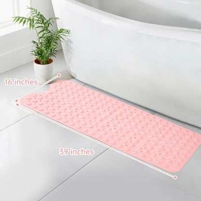 Tree Bud Bathtub Mats for Shower Tub Non-Slip Bath Mat 39 x 16 Inch Extra Long Shower Mat, Bath Tub Mat for Bathroom with Machine Washable, BPA Free for Kids (Opaque Pink) - color: Opaque Pink