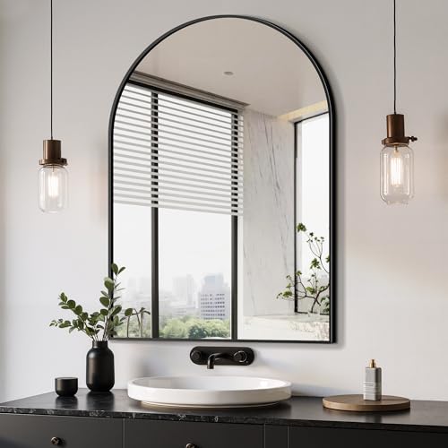Arched Bathroom Mirror, 28"x40", Black | Wall Mounted, Vanity Mirror, For Bedroom, Living Room and Entryway - color: Black, size: 40"L x 28"W