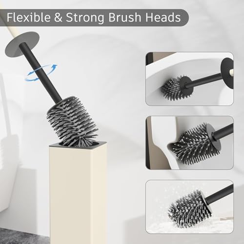 Toilet Brush and Holder Set White Freestanding for Bathroom - color: White