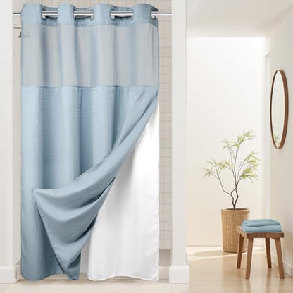 River Dream Heavyweight Waffle No Hook Shower Curtain with Liner,Blue,54x80 | Dotted Waffle,Snap-in Liner,Heavy Duty,Quick Dry,Mesh Top Window,With Bottom Magnets,Hotel-Grade,Washable,Stall Long Size - color: Blue, size: 54"W x 80"L (Pack of 1)