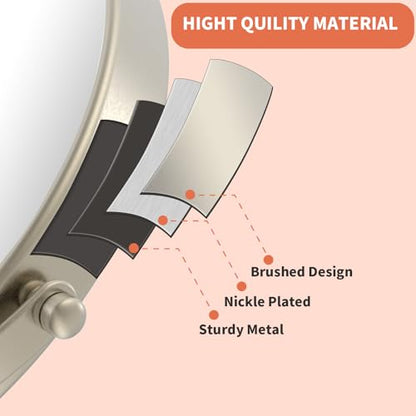 Wall Mount Makeup Mirror with 1X/10x Magnification, Nickel | 8" Double-sided Wall-mounted Magnifying Mirror with Extendable Arm for Bathroom, Round, No Lights, Brushed Nickel Finished