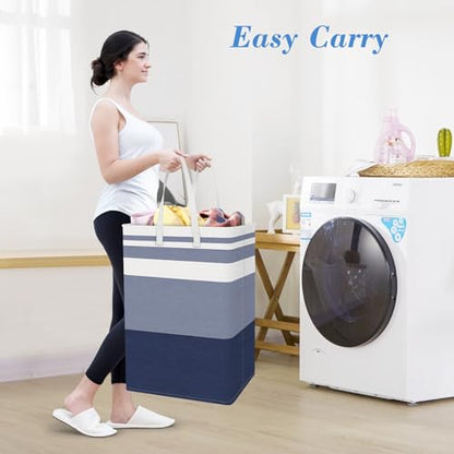 BlissTotes 3-Pack Laundry Basket, Collapsible Laundry Hamper, Blue, 125L | Laundry Clothes Hamper, Hampers for Bedroom, Freestanding Hamper with Handles, Clothes Laundry Basket - color: Blue, size: 125L