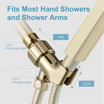 OFFO Shower Head Holder with Solid Metal Ball for Handheld Shower Head Gold, Adjustable Shower Arm Mount for Connecting Shower Arm and Shower Hose, 1/2 in IPS Female Inlet and Male Outlet - style: Gold