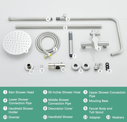 Rain Shower System Outdoor Shower Fixtures with 8" Rain Shower Head Handheld Sprayer Single Handle Wall Mounted Bathroom Shower Faucet Set Brushed Nickel for Bathroom or Backyard - color: ‎Brushed Nickel, style: Two Modes