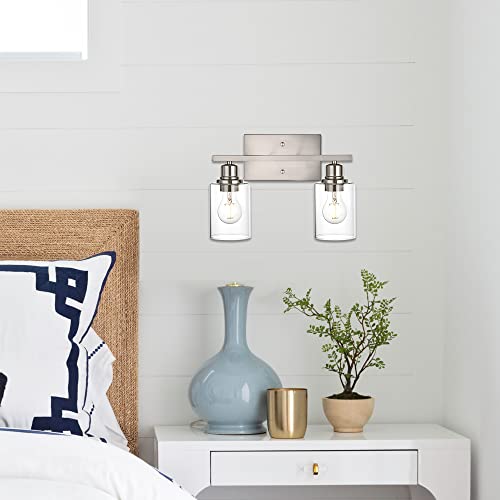 Modern Bathroom Vanity Light,2 Light Industrial Wall Sconces in Brushed Nickel Finish Indoor Metal Base Wall Mounted Fixture with Clear Glass Shade - color: Brushed Nickel, size: 2 Light