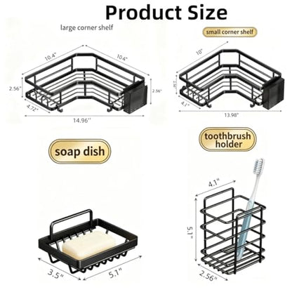 5-Pack Adhesive Shower Caddy - Rustproof Stainless Steel Bath Organizer | No-Drill Installation, Large Capacity, With Soap Dish & Toothbrush Holder, Multi-Functional Storage