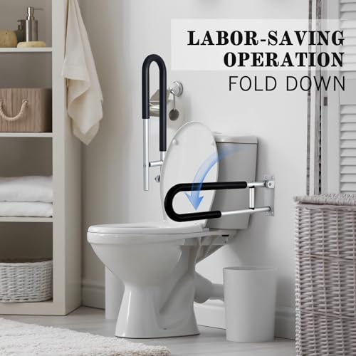 Flip Up Grab Bar for Bathroom Fold Down Grab Bars U Shaped and Wall Mount Safety Handle Handicap for Seniors Elderly Pregnant Injured