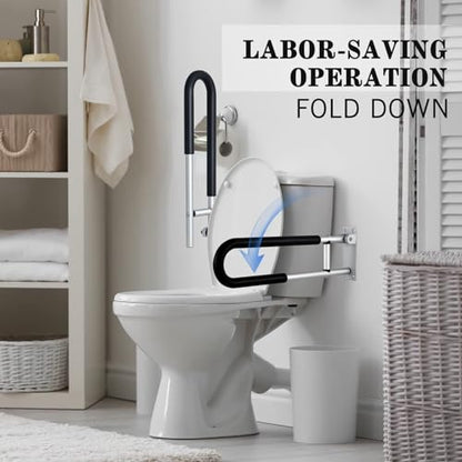 Flip Up Grab Bar for Bathroom Fold Down Grab Bars U Shaped and Wall Mount Safety Handle Handicap for Seniors Elderly Pregnant Injured