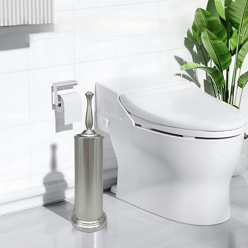Brushed Nickel Toilet Bowl Brush with Holder, Durable Bathroom Cleaning Tool, Modern Design for Easy Toilet Maintenance, Bathroom Cleaner Brush for Efficient Cleaning and Hygiene - color: Brushed Nickel 2