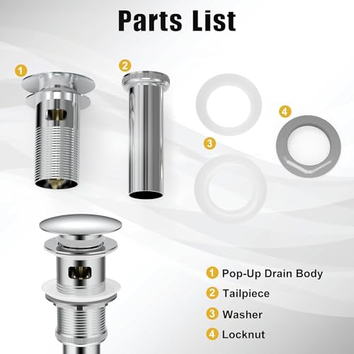 ZM Pop Up Drain Stopper with Overflow for Bathroom Faucet Vessel or Vanity Sink, Chrome Finish… - style: Chrome With Overflow