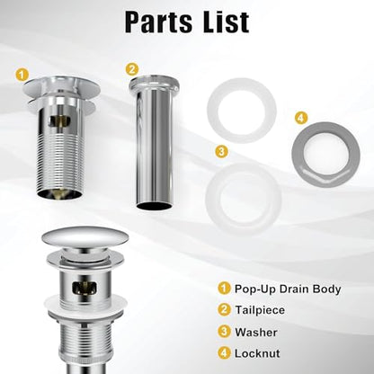 ZM Pop Up Drain Stopper with Overflow for Bathroom Faucet Vessel or Vanity Sink, Chrome Finish… - style: Chrome With Overflow
