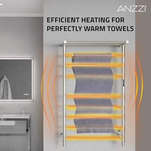 ANZZI Eve 8 Bar Stainless Steel Wall Mounted Electric Towel Warmer Rack | This Heated Will Safely Quickly And Evenly Warm Large, Fast Heating Simple Turning Switch, Premium Sustainable Material - color: Chrome