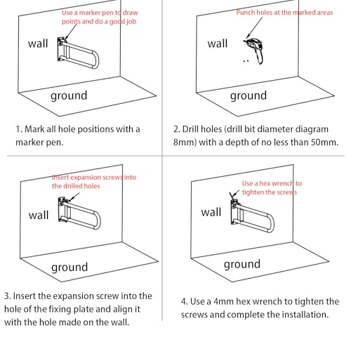 Handicap Bars for Bathroom U Shaped Flip-Up Waterproof | Aluminum Alloy Heavy Duty Rustproof Wall Mount Safety Support Rail Bathroom Aid for Elderly Disabled Pregnant Patient Fall