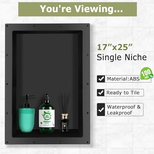 Suteck 17"x25" Shower Niche, Single Shelf Rectangle Tile-Ready Storage Box | 100% Waterproof ABS, Smooth Pre-Finished Edge, Flush Mount Or Horizontal/Vertical | Multi-Scene Use For Bathroom, Kitchen - size: 25"x17"