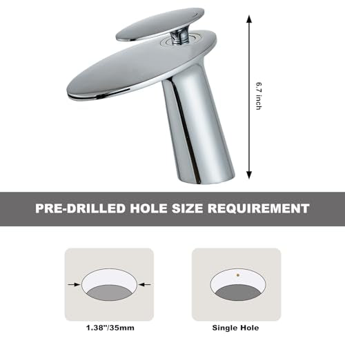 Chrome Waterfall Bathroom Sink Faucet and Pop Up Drain Assembly - color: Chrome, size: Short Body