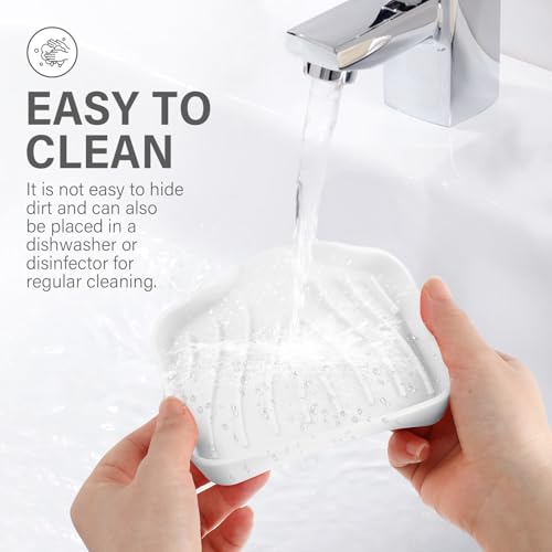 2PCS Self Draining Soap Holder,Spofit Silicone Soap Dish, Suitable for for Kitchen, Bathroom, Shower, Bath Tub,Soap Container (White) - color: White