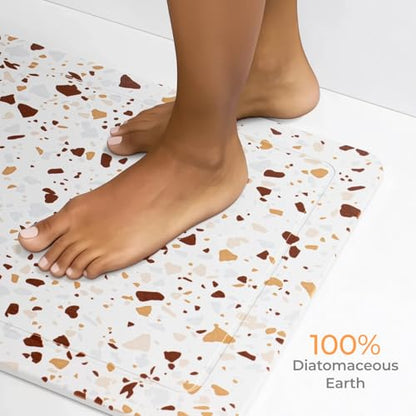 Bathroom Stone Mat Quick Dry - Diatomaceous Earth Stone Bath Mat - Anti Slip Shower Mat (Terrazzo Red) - color: Terrazzo Red