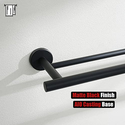 JQK Black Double Towel Bar, 19 Inch 304 Stainless Steel Thicken 0.8mm Towel Rack Bathroom, Towel Holder Matte Black Wall Mount, Useable Length 16 Inch, TB100L16-PB - color: Matte Black, size: 19 Inch