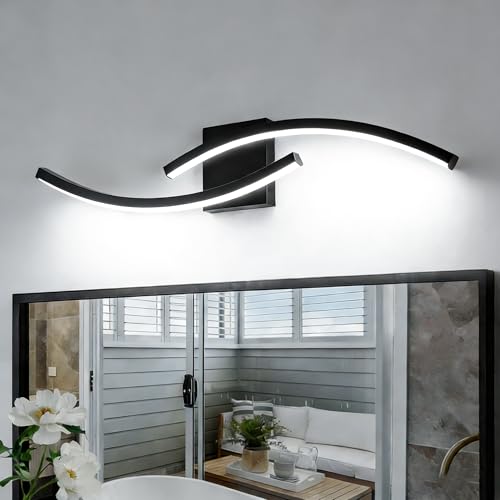31.5 inch Modern Bathroom Vanity Light Black Lights Fixtures Dimmable 5CCT Led Bathroom Light Fixture Over Mirror Modern Wall lamp for Cabinet Hallway - color: Black, size: 31.5Inch