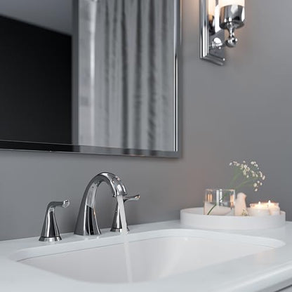 Pfister Willa 3 Hole Widespread Bathroom Sink Faucet with 2 Handles Polished Chrome Finish Push & Seal Drain TiteSeal Technology NSF Certified Vanity Faucet LF049MALCC - color: Polished Chrome, size: 1 Pack