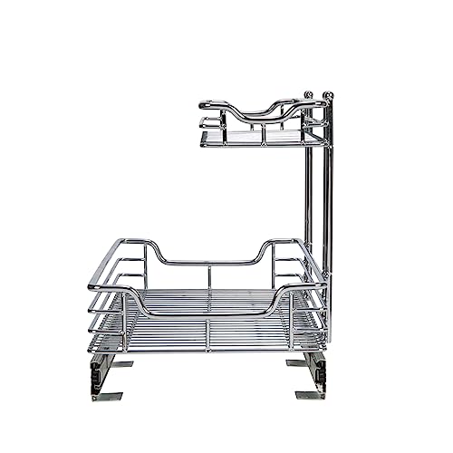 Household Essentials Glidez 2‑Tier Large Multipurpose Chrome‑Plated Steel Pull‑Out/Slide‑Out Under Sink Organizer, Chrome Finish - size: 12.25" - Extended, style: Undersink