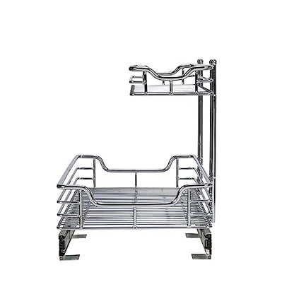 Household Essentials Glidez 2‑Tier Large Multipurpose Chrome‑Plated Steel Pull‑Out/Slide‑Out Under Sink Organizer, Chrome Finish - size: 12.25" - Extended, style: Undersink
