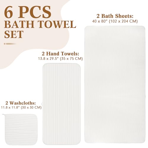 Set of 6 Oversized Microfibers Bath Towel Set 40'' x 80'' Quick Dry Absorbent Bath Sheets with 2 Extra Large Shower Towels 2 Soft Hand Towels 2 Washcloths for Bathroom Gym Spa