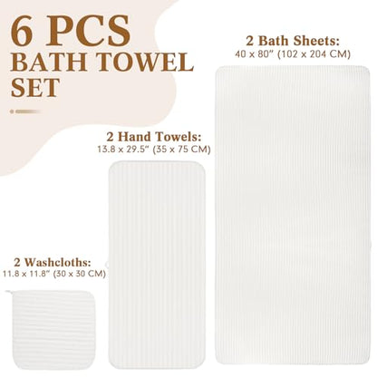 Set of 6 Oversized Microfibers Bath Towel Set 40'' x 80'' Quick Dry Absorbent Bath Sheets with 2 Extra Large Shower Towels 2 Soft Hand Towels 2 Washcloths for Bathroom Gym Spa