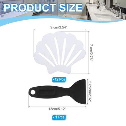 PATIKIL Bathtub Non Slip Stickers 3.54x2.76 Inch, 12 Pack Shell Safety Shower Floor Anti Slip Stickers with Adhesive Decals Scraper for Bath Tub Shower Floor Stair, White - color: White