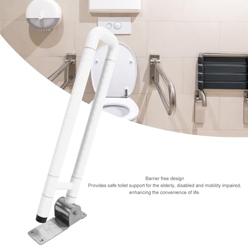 Foldable Toilet Grab Bar, Stainless Steel Flip Up Handicap Grab Bar Handrails, Anti Slip Safety Rails Bathroom Seat Support Bars for Elderly Disabled Pregnant Senior (White) - color: White