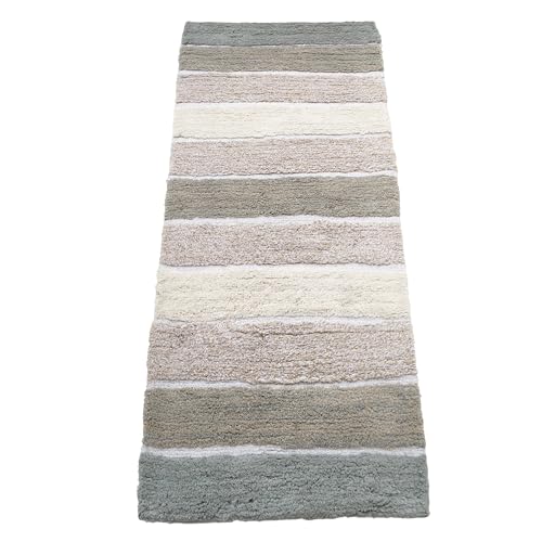 Chardin home Cordural Stripe Bath Rug Runner with Skid Resistant Latex Spray Underneath. Bluish Gray-Beige, 24" W x 60'' L - color: Gray-beige, size: 2' x 5' (Runner)