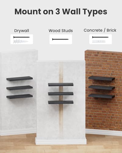 AMADA HOMEFURNISHING Floating Shelves Black, Wall Shelves with Invisible Brackets for Bedroom, Bathroom, Living Room, Kitchen, Set of 3 - AMFS07 - color: Black, size: 15.7 Inches