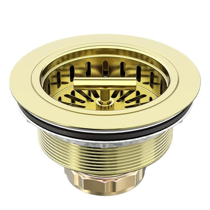 KONE 3-1/2 Inch Kitchen Sink Drain Assembly Stainless Steel Gold Kit with Strainer Basket/Rubber Stopper, Rustproof Durable Gold Finish Replacement for Standard Commercial Sink Drains - color: Gold