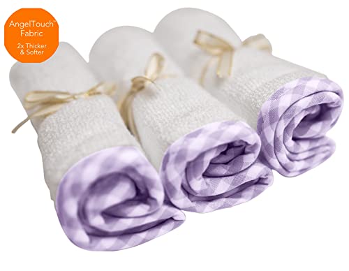 Channing & Yates Premium Boutique Baby Washcloths - (6-Pack) Organic Viscose Made from Bamboo Wash Cloths 2X Thick & Soft - Helps Eczema - Adult Face Washcloths - (Purple on White) - color: Purple