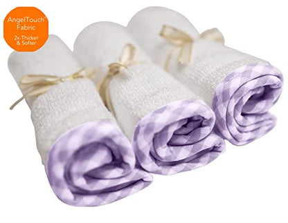 Channing & Yates Premium Boutique Baby Washcloths - (6-Pack) Organic Viscose Made from Bamboo Wash Cloths 2X Thick & Soft - Helps Eczema - Adult Face Washcloths - (Purple on White) - color: Purple