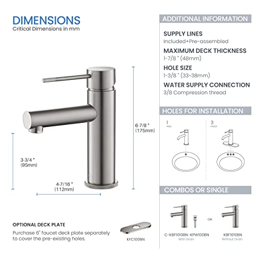 KBF1010 Solid Brass Single Handle Bathroom Sink Faucet, Circular X Single Hole Bathroom Faucet with Pop Up Drain | High Arc Spout | Brushed Nickel | Corrosion and Rust Resistant - color: Brushed Nickel W/ Pop Up Drain
