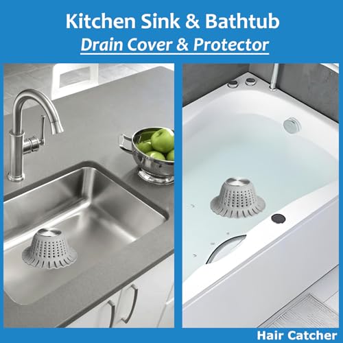 Hair Catcher Shower Drain,Bathtub Drain Hair Catcher, Covering Bathroom Sink Drain Strainer, Bathtub Protector for Pop-Up & Flat Bath Tub Drain Stoppers,Hair Trap for Shower Drain Effectively (Grey)