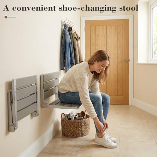 Wall Mounted Shower Seat - 16IN Shower Benches for Inside Shower with 400LB Capacity, Fold Down Shower Seat for Elderly, Disabled & Pregnant Women, Non-Slip Grey Shower Chair, [2026 New Upgrade] - color: Grey