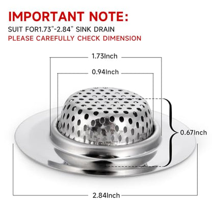 CORNERJOY 2PCS Bathtub Drain Strainer Cover - 2.84 inch Stainless Steel Shower Drain Hair Catcher
