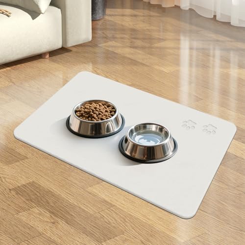 Newest Diatomite Stone Pet Feeding Mat for Dog&Cat–Super Absorbent Diatomite Fast Drying Stone Dog Food Mat, Quick Dry Dog Mats for Food and Water with Non-Slip Pad (24×16'', Off White, Square) - color: Off White Square