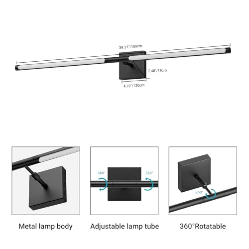 Tipace Hard-Wired LED Black Wall Sconce for Bathroom 39.4IN Vanity Light Fixture 5500K Indoor Bathroom Sconce Over Mirror 360° Rotate for Living Room,Bedroom,Hallway - size: 39.4 IN