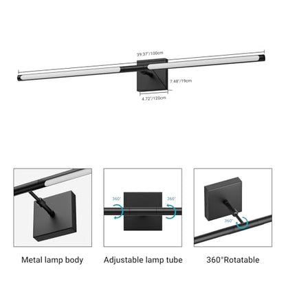 Tipace Hard-Wired LED Black Wall Sconce for Bathroom 39.4IN Vanity Light Fixture 5500K Indoor Bathroom Sconce Over Mirror 360° Rotate for Living Room,Bedroom,Hallway - size: 39.4 IN