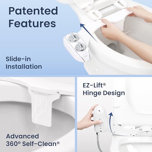 LUXE Bidet NEO 185 PLUS - Patented Bidet Attachment for Toilet, Chrome | Non-Electric, Dual Nozzle, Slide-In Install, 360° Self-Clean, EZ-Lift to Clean, Feminine & Rear Wash - color: Chrome