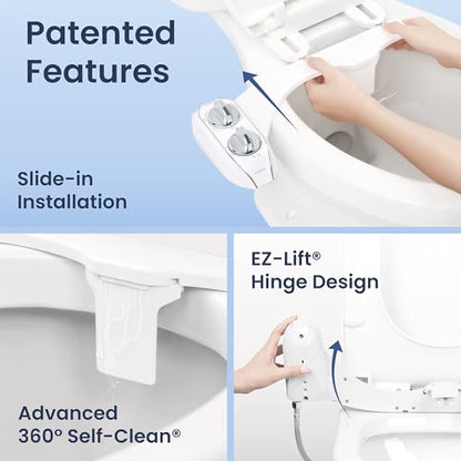 LUXE Bidet NEO 185 PLUS - Patented Bidet Attachment for Toilet, Gold | Non-Electric, Dual Nozzle, Slide-In Install, 360° Self-Clean, EZ-Lift to Clean, Feminine & Rear Wash - color: Gold