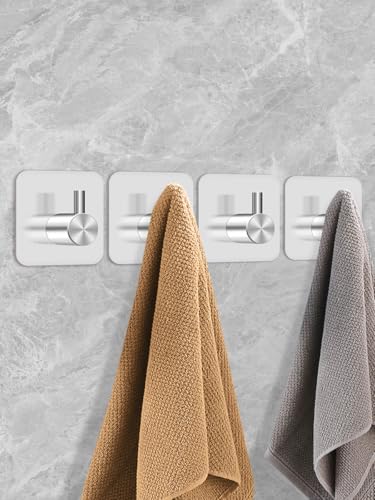 Generic 4 Pcs Stainless Steel Adhesive Hooks, Heavy Duty Waterproof, Silver, 6 lbs Max Weight, Modern Style, Wall Mount, Non Slip, Suitable for Bathroom, Bedroom, Kitchen, Closet, Living Room - color: Silver, size: Stainless Steel Cylinder, Square