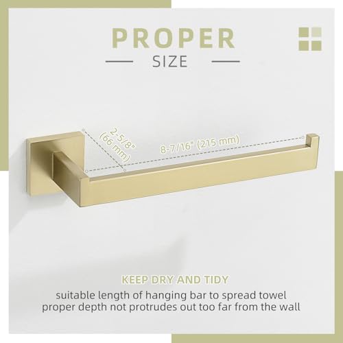 Angle Simple Hand Towel Holder Brushed Gold, Bathroom Towel Bar Wall Mount | Light Gold Tone, 10.24 Inches, Solid SUS304 Stainless Steel, Handy Open Sided Design for Laundry Kitchen Shower Vanity Sink - color: Brushed Gold