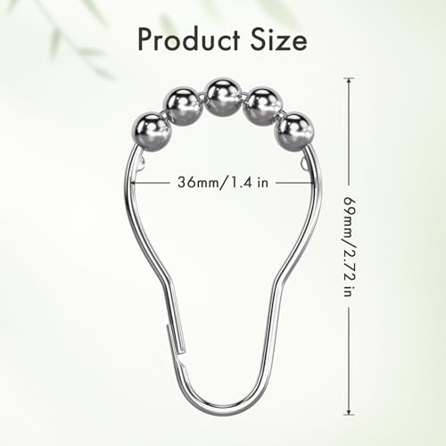 Shower Curtain Rings, Rust-Resistant Metal Shower Hooks Ring Shower Rings for Curtain Rolling Shower Curtain Hooks for Bathroom Shower Rod Shower Curtain Hangers, Set of 12, Chrome - color: Chrome
