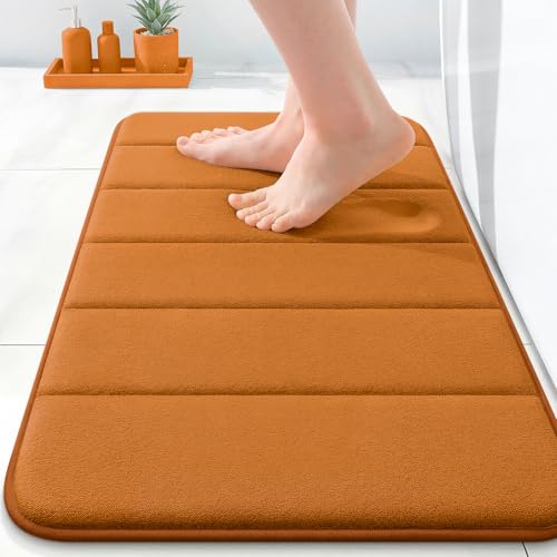 OLANLY Memory Foam Bath Mat 35x16, Super Soft and Absorbent Bathroom Rugs | Ochre, Quick Dry Bath Rug, Machine Washable Shower Floor Mats, Bathmat Carpet for Bathroom Floor, Tub and Shower - color: Ochre, size: 35" X 16"
