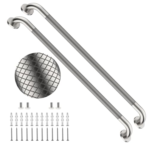 36 Inch Brushed Nickel Shower Grab Bar with Anti-Slip Knurled Grip | YuanDe Stainless Steel Bathroom Grab Bars,Shower Handrail Support, Handicap Elderly Balance Assist Handles-2Packs - color: Brushed Nickel, size: 36inch-2Pack